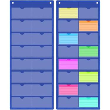 Imagem de AmazingSpark Pacote com 2 porta-cartões de 7,5 x 12,6 cm, compartimento para cartão de índice, 16 compartimentos, organizador de plástico, suporte de parede, suporte de cartão para notas de negócios