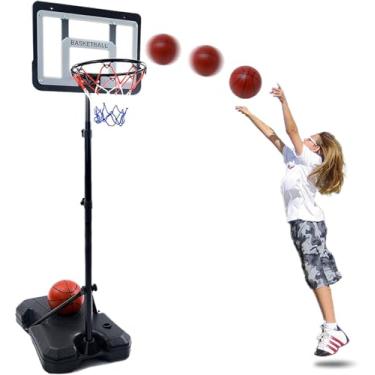 Imagem de Cesta de basquete infantil com suporte, altura ajustável, conjunto de basquete para crianças, meninos de 3 a 8 anos, brinquedos esportivos de quintal interno e externo, aniversário