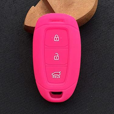 Imagem de CSHU Silicone 3 botões Car Key Case Cover Chaveiro Ring Key Bag, apto para Hyundai Kona 2017 I30 Ix35 Solaris Azera Elantra Grandeur Ig, rosa