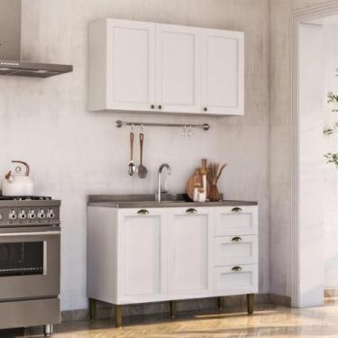 Imagem de Armário de Cozinha Americana Modulada 120cm com Balcão para Pia Multimóveis Cr20492 Branco