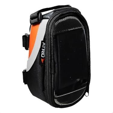 Imagem de Bolsa com Porta Celular para Bicicleta Capacidade de 0,6L Impermeável com Touch Material em Poliéster e PVC Preto/Laranja Atrio - BI022