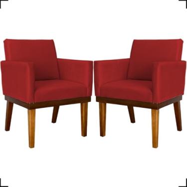 Imagem de Kit 2 Poltronas Decorativa Para Sala Recepção Manicure Consultório Salão de Beleza Base em Madeira Divine Tecido Suede (Bordô)