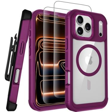 Imagem de Stroson Capa magnética para iPhone 17 Pro Max, compatível com MagSafe Never Yellowing, capa protetora robusta com clipe de cinto e protetor de tela x2, capa de telefone transparente para iPhone 17 Pro
