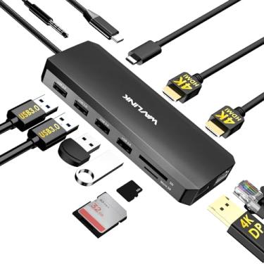 Imagem de WAVLINK Monitor triplo USB C, estação de ancoragem para laptop 12 em 1, adaptador multiportas com HDMI duplo 4K, 4K DP, 100W PD IN, 5Gbps USB3.0, USB2.0, RJ45, SD/TF, áudio/microfone, para MacBook