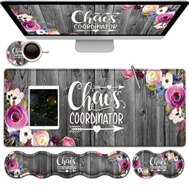 Imagem de Mouse pad grande para jogos, tapete de mesa de escritório, à prova d'água para escritório/casa, teclado ergonômico, descanso de pulso e mouse descanso de pulso vintage aquarela floral para laptop