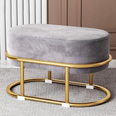 Imagem de Banquinho De Vaidade De Veludo Otomano Moderno Pequeno Descanso Para Os Pés Banquinho De Maquiagem Com Pernas De Metal Dourado Estofado Cadeira De Vaidade Aconchegante Para Sala De Maquia, F