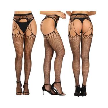 Imagem de Meias-calças Femininas Sensuais De Rede Até a Coxa Com Cinta-liga, Opç