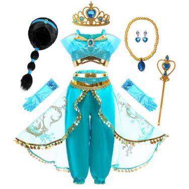 Imagem de Conjunto de perucas azul Costume Mecamelon Arabian Princess de 5 anos