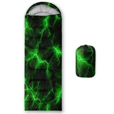 Imagem de QOOMO Sacos de dormir impressos com iluminação verde, 3 estações, clima quente e frio, leve, sacos de dormir à prova d'água para adultos e crianças, viagens e ao ar livre, equipamentos de acampamento