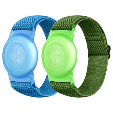 Imagem de PBFairyy Pulseiras elásticas de nylon para Apple AirTag, pacote com 2 pulseiras de relógio de nylon compatíveis com AirTag, pulseiras ajustáveis antiperda para crianças mais velhas