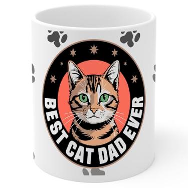 Imagem de Caneca de café de cerâmica Best Cat Dad Ever 325 ml Pet Lover Kitty - Caneca de chá e café com aderência confortável - Presente divertido exclusivo copo branco para escritório ou casa - Impressão