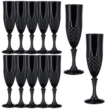 Imagem de Rkyhwowby Taças de champanhe de plástico, taças de vinho, taças de vinho, flauta de champanhe reutilizável para casamentos, despedidas de solteiro, brindes e eventos (12, preto)