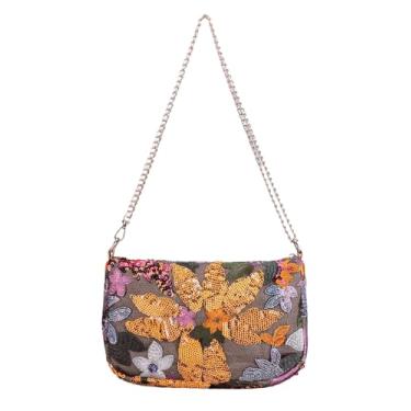 Imagem de RARITYUS Bolsa feminina bordada floral de lantejoulas brilhante bolsa de ombro tiracolo bolsa clutch nupcial com corrente, Laranja, One Size