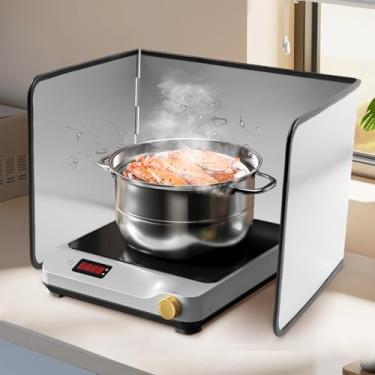 Imagem de Protetor de respingos de 3 lados, antiaderente, 3 lados, protetor de respingos de óleo, dobrável, antirespingos, tela de aço inoxidável, para cozinhar e fritar, protetor de parede superior (P)