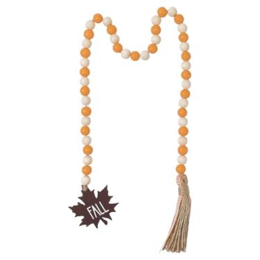 Imagem de GORGECRAFT Guirlanda de contas de borla de Ação de Graças de 92 cm com folha de bordo, outono, contas de madeira laranja, decoração para pendurar na parede, boêmio, rústico, com corda de juta para