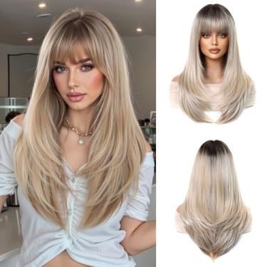 Imagem de Esmee Peruca loira longa lisa mista para mulheres peruca de cabelo sintético natural ombre para uso diário e festas