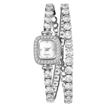 Imagem de OIDEA Relógio feminino com pulseira de tênis: relógio de pulso analógico de quartzo com mostrador quadrado pequeno para mulheres relógios femininos criativos com colar gargantilha, Prata