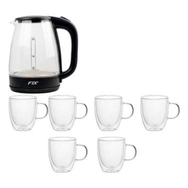 Imagem de Jarra Elétrica + 6 Canecas Duplo Vidro 1,8L/350ml