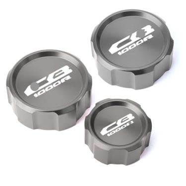 Imagem de Acessórios para motocicletas, tampas de reservatório de fluido de freio da embreagem dianteira traseira compatível com CB1000R CB 1000R Cb1000 R 2009-2015 2016 (3 tampas cinzas)