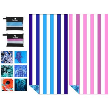 Imagem de Pacote com 2 toalhas de praia de microfibra, leve, fina, sem areia, secagem rápida, super absorvente, toalhas grandes para piscina, ioga, academia, viagem, férias, acessórios de praia, listras