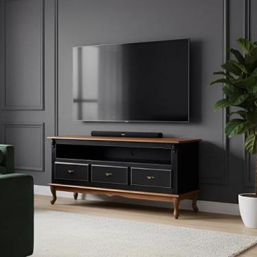 Imagem de Rack para Sala com Pés Luis XV 3 Gavetas e Nicho - Preto Laca com tamp