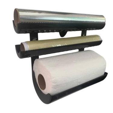 Imagem de Porta Suporte Frisado Rolo Parede Cozinha 3 em 1 Papel Toalha, Alumíni