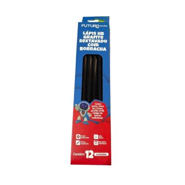 Imagem de Kit 12 Lápis Sextavado Grafite Hb Com Borracha Corpo Preto