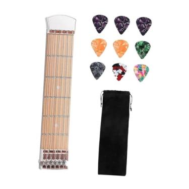 Imagem de KiBcsLic Ferramenta de prática de acordes de guitarra de bolso para ensino em casa e viagem para crianças e adultos com 9 palhetas mini 6 cordas, escala de 6, Branco