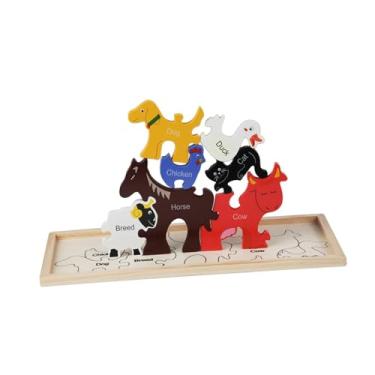 Imagem de Almencla Quebra-cabeças de desenho animado 3D, tabuleiro de madeira, brinquedo de aprendizagem pré-escolar, brinquedos educativos de aprendizagem precoce para, Animais de Fazenda