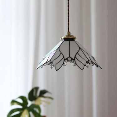 Imagem de Luminária pendente Tiffany, luminária de teto em formato de borboleta, luminária pendente estilo mediterrâneo, iluminação para ilha de cozinha, lâmpadas suspensas E14 para ambientes internos