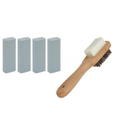 Imagem de DELORIGIN Kit de limpeza de camurça, escova de camurça para sapatos, 4 peças de borrachas, limpador de sapatos, cuidados com couro, nobuck, algodão, ideal para calçados, lona, jaquetas, botas, bolsas