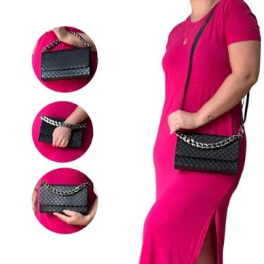 Imagem de Bolsa Feminina Baladinha Alça Transversal Luxo Vegas Detalhe em Corrente Elegante (PRETA/PRATA)