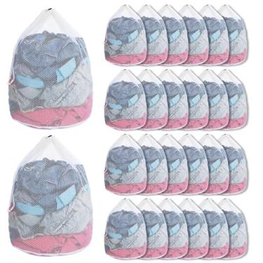 Imagem de XLIUAX Pacote com 25 sacos de malha com cordão, 51 cm x 61 cm, saco de lavagem para máquina de lavar, resistente, lavável, grande rede para viagens, faculdade, dormitório, apartamento, acampamento