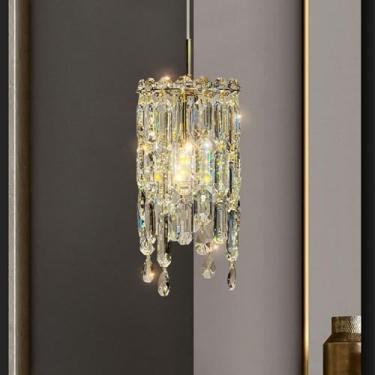 Imagem de Lustre Prata Moderno Cristal Pendente Pendurado Barra de Luz Única Pequena Longa Linear Teto Pendurado Lâmpada Lustre Nórdico para Sala de Jantar Quarto Casa de Fazenda Corredor Luz de Teto