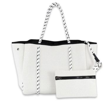 Imagem de POPUPS Sacola grande de neoprene para praia, academia, fraldas, piscina, viagens – leve, resistente à água e multiuso para mulheres, Branco puro