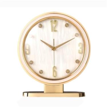 Imagem de hezhuhe2258 Relógio de mesa leve luxuoso relógio de mesa relógio de mesa de metal relógio de mesa simples sala de estar arte de casa decoração de mesa relógio de mesa (branco)