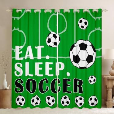 Imagem de Cortinas de futebol esportivas blackout para meninos meninas futebol sala de estar cortinas de futebol bola jogos quarto decoração de quarto de futebol para meninos adolescentes cortinas de janela