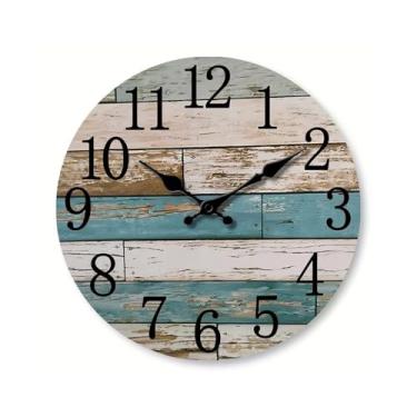 Imagem de Relógio de parede de madeira com decoração criativa e design silencioso relógio de quartzo com decoração de casa estilo retrô e vintage (40,6 cm)