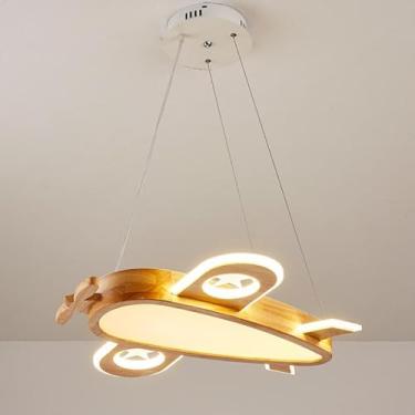 Imagem de Luminária pendente LED regulável, de madeira, para quarto infantil, luminária de avião, luminária pendente infantil, quarto criativo, desenho animado, design moderno, com controle remoto, il