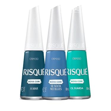 Imagem de Kit 4 Esmaltes Risqué Tons Azul Cremoso Metalico Coleção Esmalte (3 Cores)