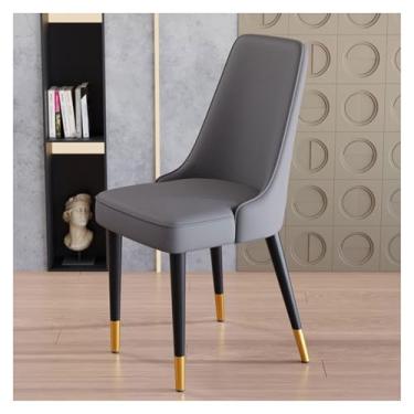Imagem de ZYHSIJOBAS Conjunto de 2 cadeiras de jantar de couro, cadeiras modernas de recepção com encosto e pernas de metal estofadas para cozinha, lounge, casual, cadeiras de canto para sentar, cadeiras de