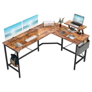 Imagem de Mesa em forma de L com mesa de canto multifuncional de escritório de armazenamento, mesa de computador moderna minimalista em forma de L, mesa de jogos dupla, fácil de instalar