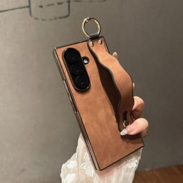 Imagem de Capa de couro sintético com suporte para pulseira Wave Business para Samsung Galaxy Z Fold 7 6 5 4 3 5g Fold7 Fold6 (para Galaxy Z Fold5/marrom)