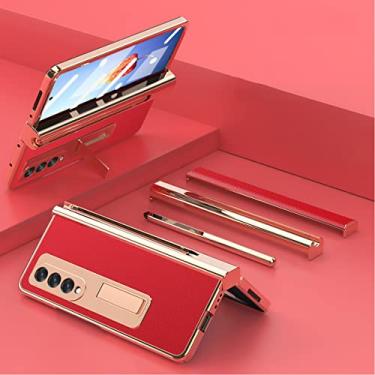 Imagem de Capa para Samsung Galaxy Z Fold 4 5G, capa de couro com dobradiça com compartimento para caneta S, suporte integrado e protetor de tela, capa magnética à prova de choque com tudo incluído em 360 graus