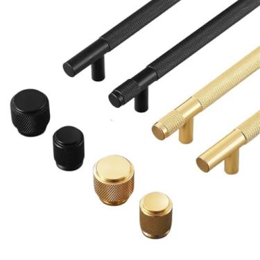 Imagem de CXYFQUUK Puxadores e puxadores de armário de cozinha de liga de alumínio preto dourado puxadores de gaveta puxadores de porta de guarda-roupa ferragens de móveis 2 peças (5085 preto 96 mm)