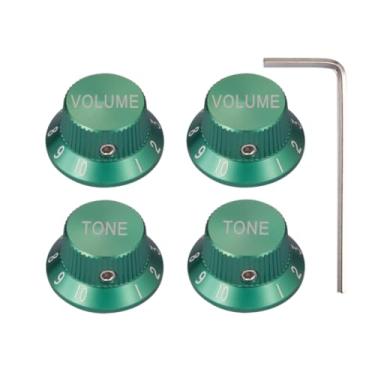 Imagem de KAISH Potenciômetro universal de guitarra de metal premium de 1/10.2 cm, maçanetas de alumínio em tom de volume com parafuso de ajuste para Strat/Ibanez/Yamaha/Les Paul 2 * Volume 2 x tons verdes
