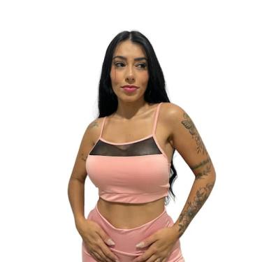 Imagem de Top alcinha tule com bojo removível TB moda fitness academia e ginásti