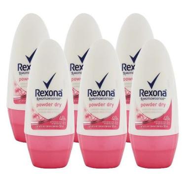 Imagem de kit 6 Desodorante Roll-On Rexona Powder Dry Femino 48h 50ml