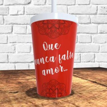 Imagem de Copo com canudo holográfico 550ml linha mandalas ref0242 - casa fé