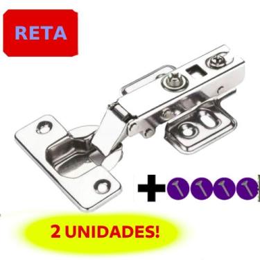 Imagem de 2 Unidades Dobradiça Com Amortecedor Reta 35mm Calço Fixo para armário